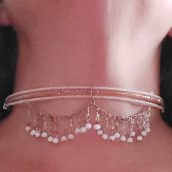 N1254 Beaded Layered Dangle Memory Wire Choker - Picture 2 of 9